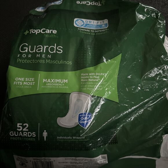 Incontinence Guards for Men Maximum Absorbency Dri Fit Top Care Open Bag (21) - Picture 1 of 3